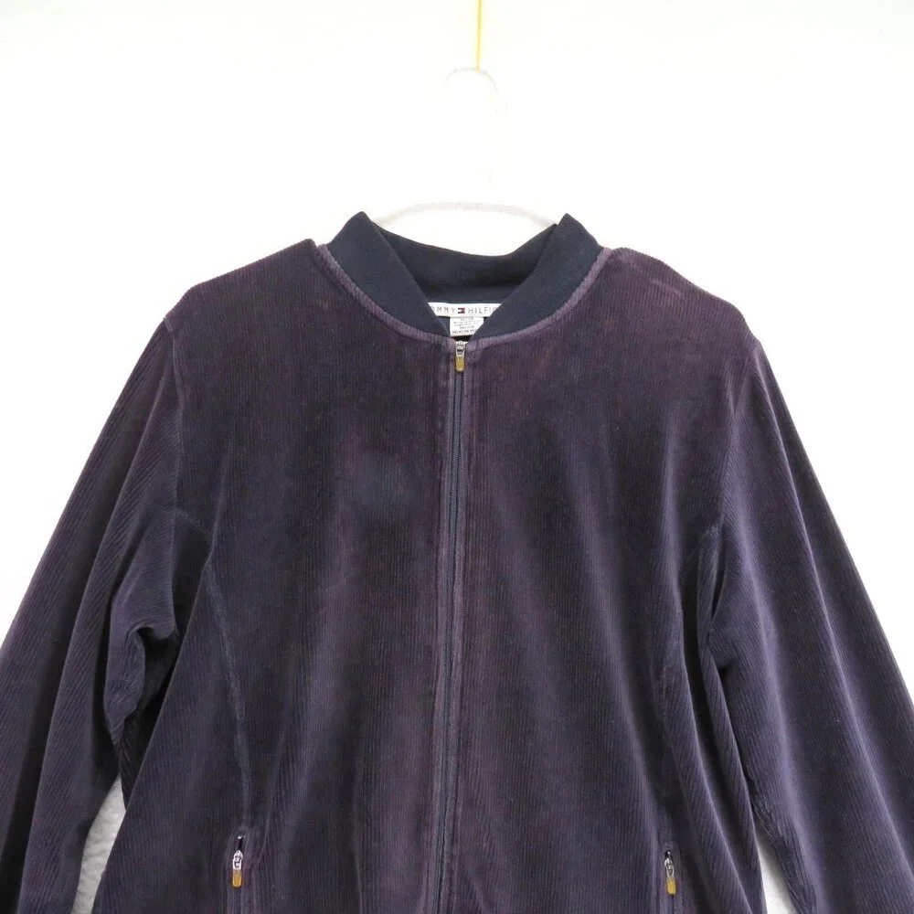 Tommy Hilfiger Jacket Womens Extra Large Navy Corduroy Bomber Full‎ Zip Pockets